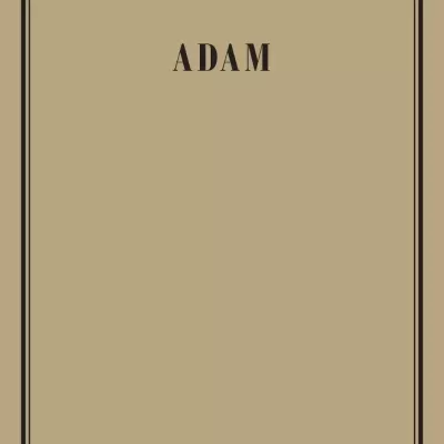 Capa de livro bege com título ADAM, autor Frances Poet e selo Artistas Unidos Livrinhos de Teatro.