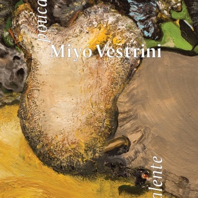 Pintura abstrata colorida com texto em branco