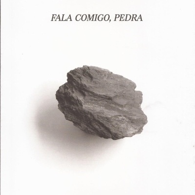 Capa de livro branca com título, autor e imagem de pedra cinza texturizada