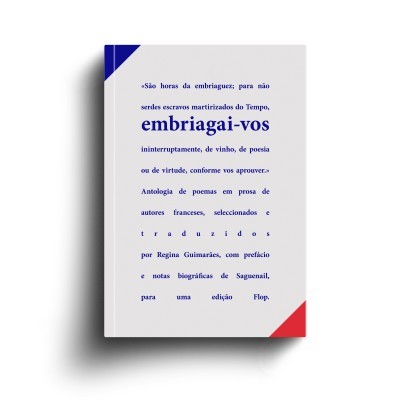 Livro com texto em português com cantos azul e vermelho