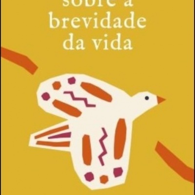 Livro 'sobre a brevidade da vida' com pássaro ilustrado