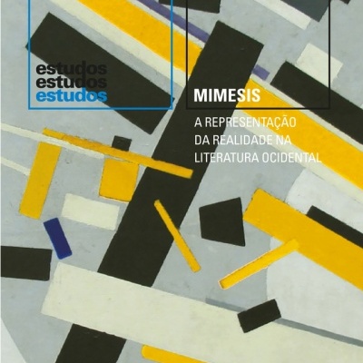 Capa de livro abstrata com formas geométricas amarelas, pretas e azuis e texto branco e preto.