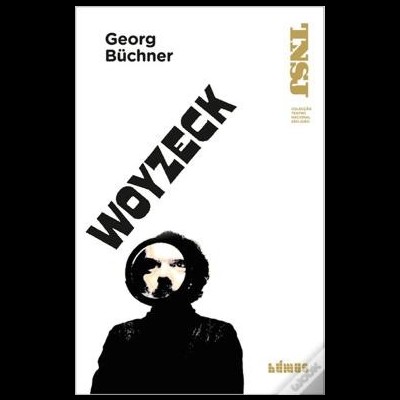 Capa de livro branca com texto preto e dourado e rosto de homem em preto e branco