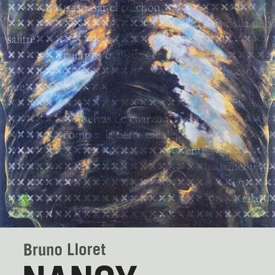 Capa de livro com arte abstrata em cores escuras e texto com título Nancy e autor Bruno Lloret