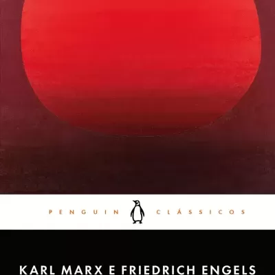 Capa do livro O Manifesto Comunista de Karl Marx e Friedrich Engels, coleção Penguin Clássicos com forma abstrata vermelha e preta.