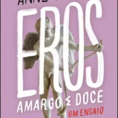Capa rosa de livro com título EROS AMARGO E DOCE e estátua de Eros