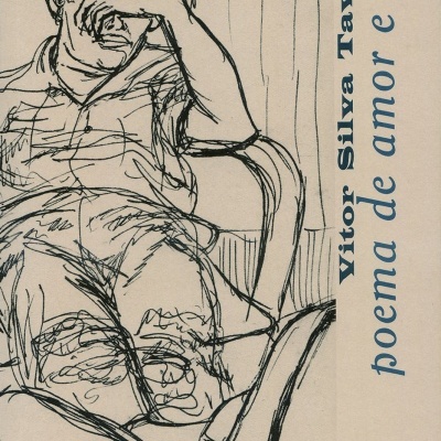 Capa de livro com desenho de homem sentado e texto poema de amor e ódio.