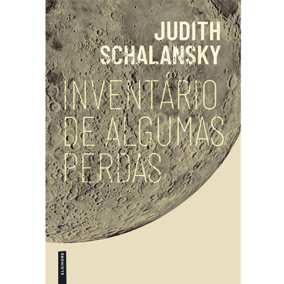 Capa de livro com imagem da superfície lunar e texto em branco.