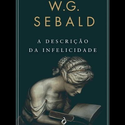 Capa de livro com título e autor e estátua lendo um livro