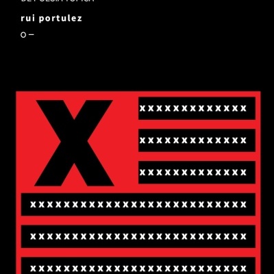 Capa de livro preta com texto branco e gráfico vermelho com X e linhas X