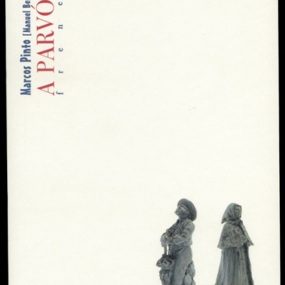 Capa de livro branco com título e duas pequenas esculturas cinzentas de figuras humanas.