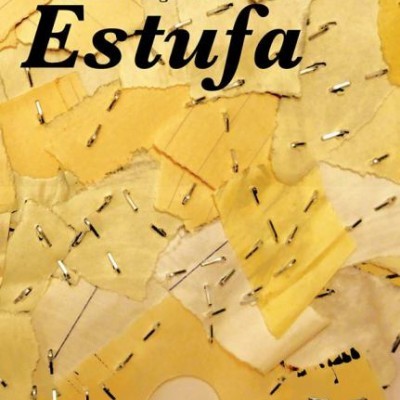 Capa de livro com pedaços de papel amarelo presos por alfinetes e título Estufa