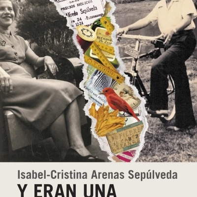 Capa do livro Y ERAN UNA SOLA SOMBRA com imagem a preto e branco e elementos coloridos