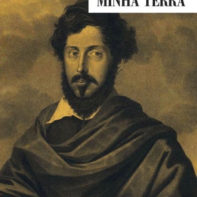 Capa de livro 'Viagens na Minha Terra' de Almeida Garrett com pintura de homem com casaco castanho