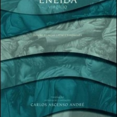 Capa do livro Eneida Virgílio com ilustração artística em azul e cinzento
