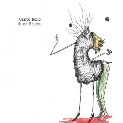Capa branca com título Canto Nono, nome Nuno Moura e ilustração abstrata de criatura colorida.