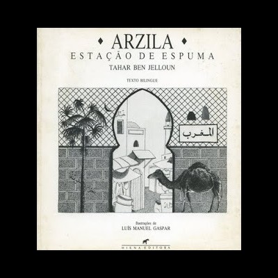 Capa de livro com título ARZILA ESTAÇÃO DE ESPUMA e ilustração a preto e branco de um camelo