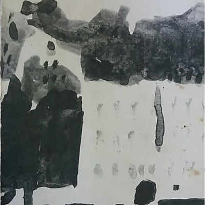 Capa de livro com texto e ilustração abstrata preta e cinza