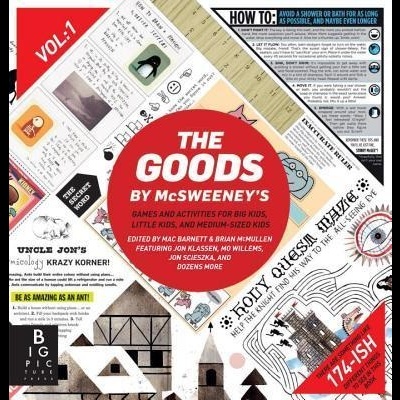 Capa de revista ou livro com design gráfico colorido e texto THE GOODS BY McSWEENEY'S
