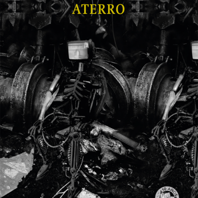 Capa do livro 'ATERRO' de Jorge Aguiar Oliveira com imagem abstrata preta e cinza