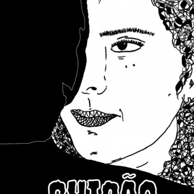 Desenho preto e branco de rosto feminino com texto 'CHICÃO' e 'Ângela Cardinhos'