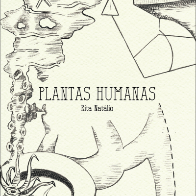 Capa de livro Plantas Humanas com ilustração em preto e branco abstrata