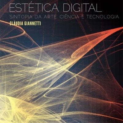 Capa de livro com título Estética Digital e grafismo abstrato luminoso
