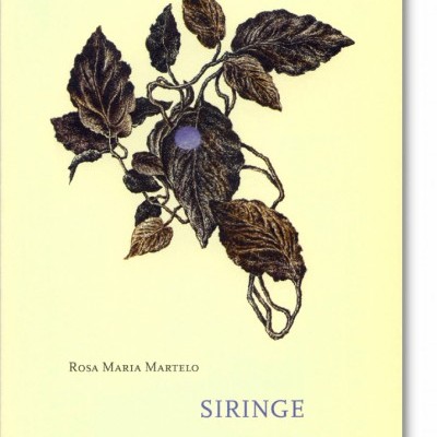 Capa de livro bege com ilustração de folhas e flor lilás, texto ROSA MARIA MARTELO e SIRINGE