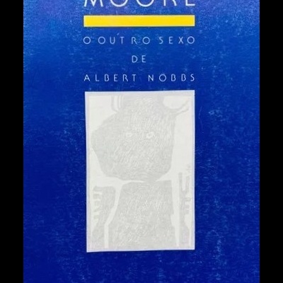 Capa de livro azul com texto branco e amarelo e ilustração abstrata branca