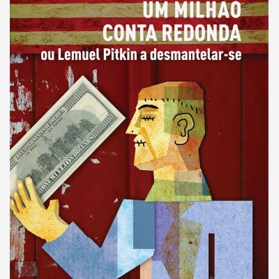 Capa de livro colorida com título e ilustração de homem segurando nota de dinheiro