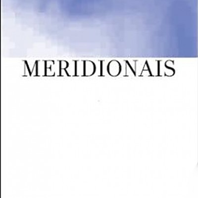 Capa de livro Meridionais com fundo azul e branco e texto em preto