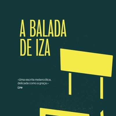 Capa de livro A Balada de Iza com fundo verde escuro e texto amarelo e branco