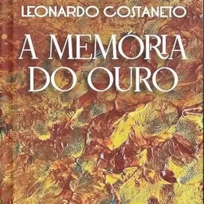 Capa de livro com textura abstrata em tons dourados e título em letras brancas