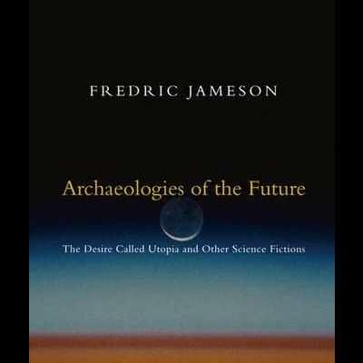 Capa do livro Archaeologies of the Future com texto e paisagem colorida