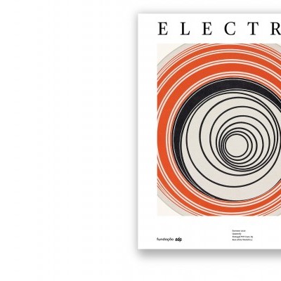 Pôster com círculos concêntricos em preto e laranja, texto ELECTRA e número 9.