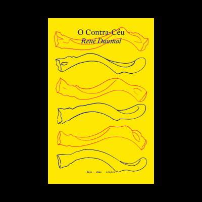 Capa de livro amarela com desenhos sinuosos e texto em azul e vermelho