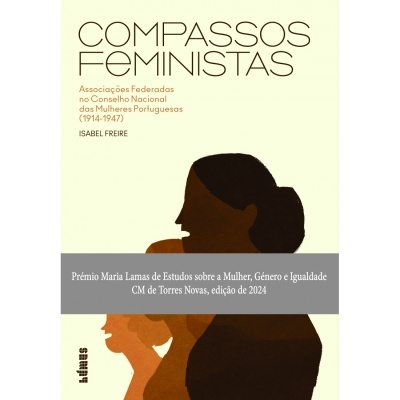 Capa do livro Compassos Feministas com silhuetas de mulheres e texto informativo