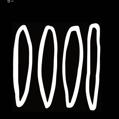 Capa de livro preta com título, autor e quatro formas ovais brancas estilizadas