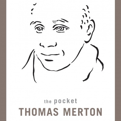 Capa de livro com desenho do rosto de Thomas Merton e texto editorial