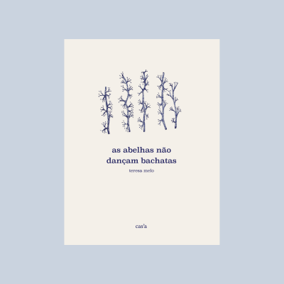 Cartaz com desenhos de raminhos azuis e texto em português