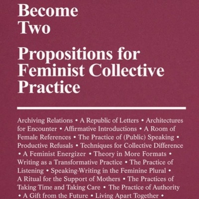 Capa de livro bordô com texto branco sobre prática coletiva feminista