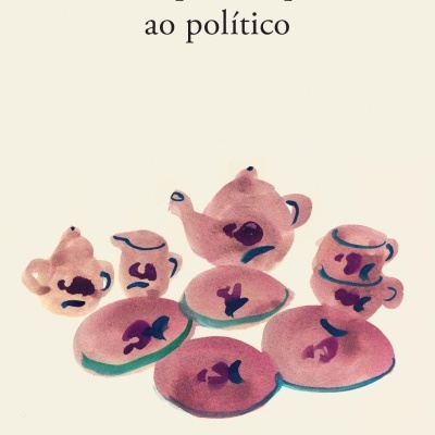 Capa de livro com título e ilustração de conjunto de chá cor-de-rosa
