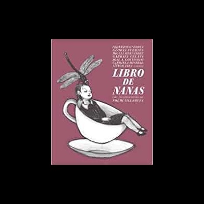 Capa de livro rosa com ilustração em preto e branco de pessoa a dormir numa chávena e libélula na cabeça