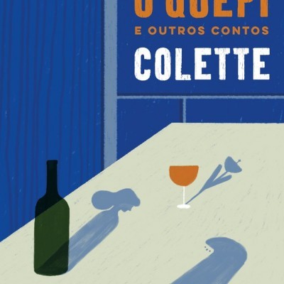 Capa de livro com garrafa, copo, flor e chapéu sobre mesa com texto