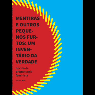Capa do livro 'Mentiras e Outros Pequenos Furtos' com fundo azul e vermelho e texto em preto.