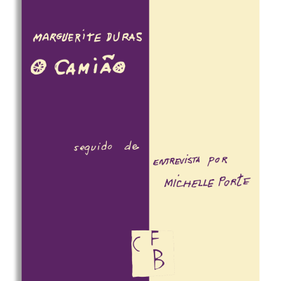 Capa de livro com fundo roxo e bege e texto manuscrito