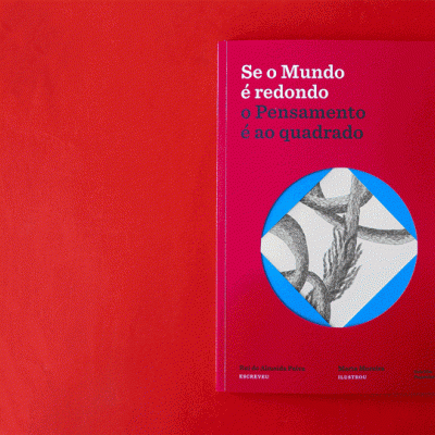 Capa de livro vermelho com círculo azul e imagem em preto e branco