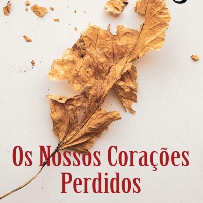 Capa de livro com folha seca castanha e texto em preto e vermelho