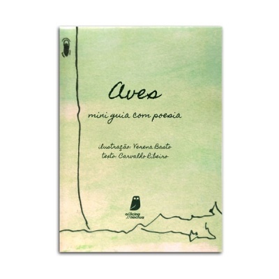 Capa de livro verde Aves mini guia com poesia com texto e ilustração simples