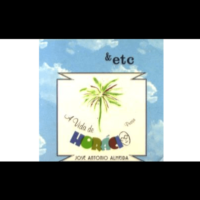 Capa de álbum musical com ilustração de coqueiro e texto colorido